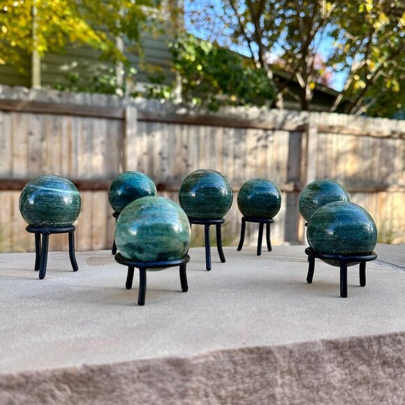 Nephrite Jade Crystal Sphere Green Chakra Stone Includes Tall Black Metal Stand - Picture 8 of 16